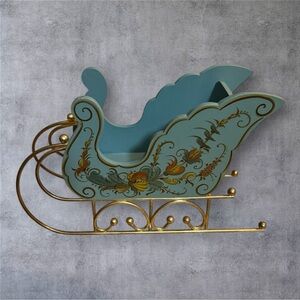 VINTAGE NORWEGIAN ROSEMALING WOOD CHRISTMAS SLEIGH GOD JUL FOLK ART